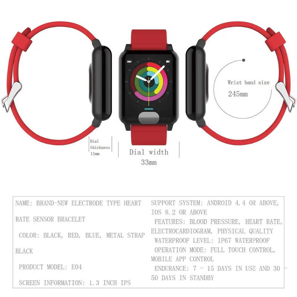 Beseneur E04 Smart Band Fitness Tracker ECG/PPG Blood Pressure Heart Rate Monitor Waterproof Bluetooth Bracelet for Android IOS
Beseneur E04 Smart Band Fitness Tracker ECG/PPG Blood Pressure Heart Rate Monitor Waterproof Bluetooth Bracelet for Android IOS