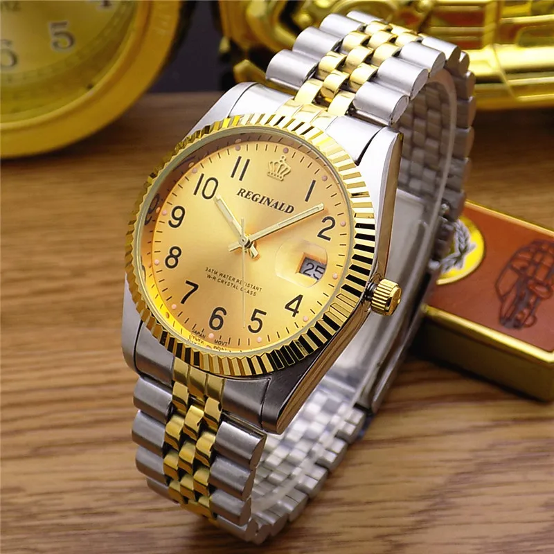 Reginald Quartz Watch Men 18k Yellow Gold Woman Man Lovers Dress Fluted Bezel Diamond Dial Full Stainless Steel Luminous Clock
Reginald Quartz Watch Men 18k Yellow Gold Woman Man Lovers Dress Fluted Bezel Diamond Dial Full Stainless Steel Luminous Clock