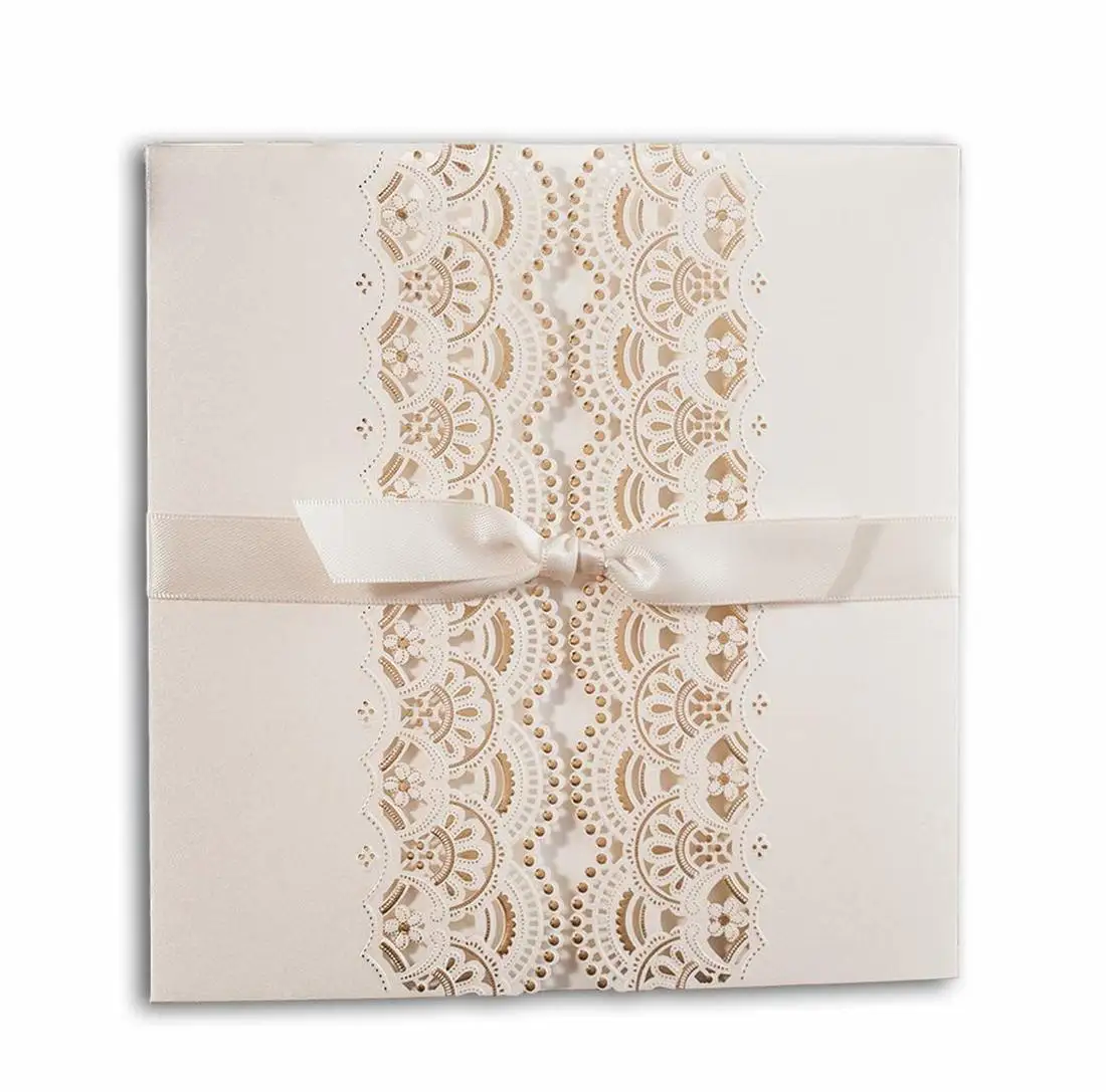 50PCS White Acrylic Ivory Gold Foil Handmade Ribbon Blank Wedding Invitations, with Envelopes & RSVP Card & Thank You Card
50PCS White Acrylic Ivory Gold Foil Handmade Ribbon Blank Wedding Invitations, with Envelopes & RSVP Card & Thank You Card