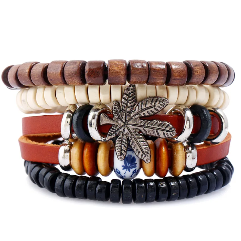Retro Vintage 4 Pcs/set White Brown Beads Maple Leaves Charm Men Leather Bracelets For Women Homme Femme Homme Jewelry
Retro Vintage 4 Pcs/set White Brown Beads Maple Leaves Charm Men Leather Bracelets For Women Homme Femme Homme Jewelry