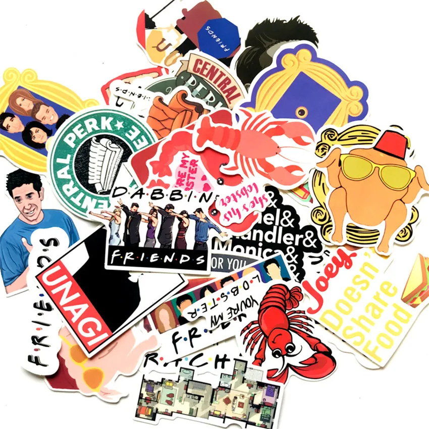 34 Pcs/lot Norepeat Cartoon TV Show Friends Skateboard Snowboard Luggage Car Bike Waterproof DIY PVC Stickers for Kids Toys | Игрушки и