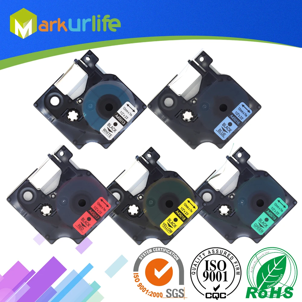 5 PCS Label Maker for DYMO Self-Adhesive Tape 45013, 45016, 45017, 45018, 45019(12mm*7m) Black on White,Yellow,Green,Red,Blue
5 PCS Label Maker for DYMO Self-Adhesive Tape 45013, 45016, 45017, 45018, 45019(12mm*7m) Black on White,Yellow,Green,Red,Blue