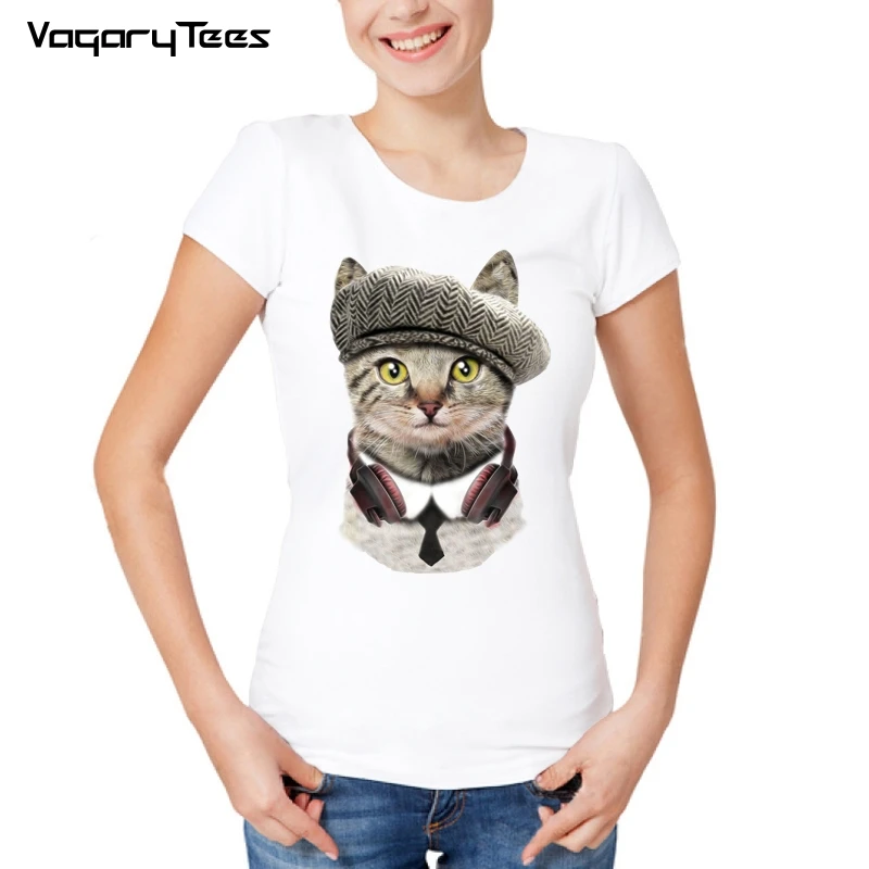 Женская футболка с коротким рукавом VagaryTees Оригинальная объемным принтом кошки
