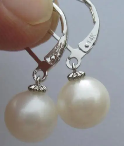 

Round 10-11mm AAA++ White South Sea Cultured Pearl Earrings 14K/20 White Gold Hoop