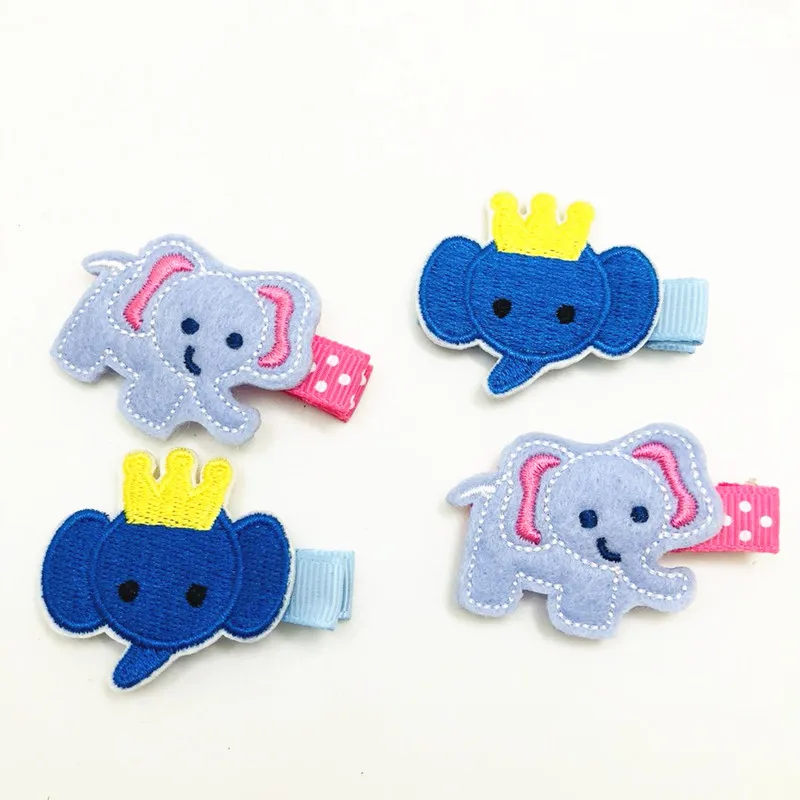 

10pcs/lot Blue Elephant Hair Clips with Crown No Slip Character Animal Hairpin Girl Dots Kid Cute Barrettes Grey Elephant Grips