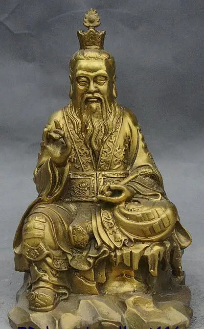 Фото Китайский даосизм латунный LaoJun Tai Shang Lao Jun бессмертный Бог Лао-цзы Статуя сиденья |