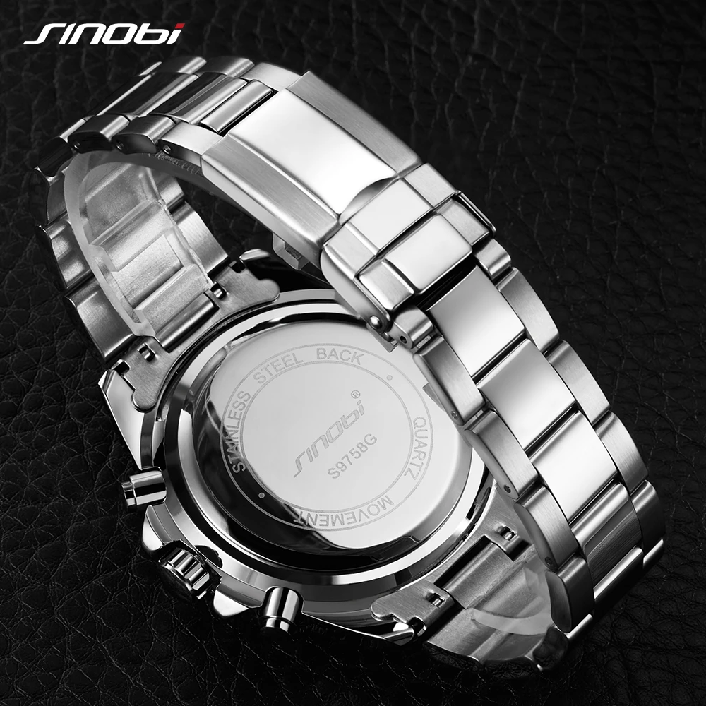 SINOBI Men Watches Stainless Steel Strap Luxury Business Quartz Watch Military Sport Wristwatch Male Clock Relogio Masculino | Наручные