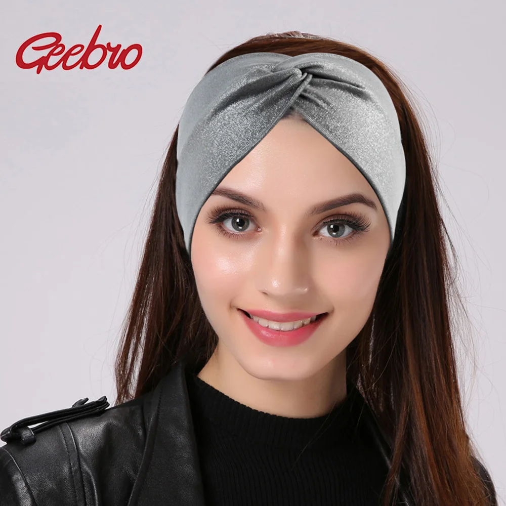 Фото Geebro женские серебряные в точку широкая повязка на голову Сезон - купить