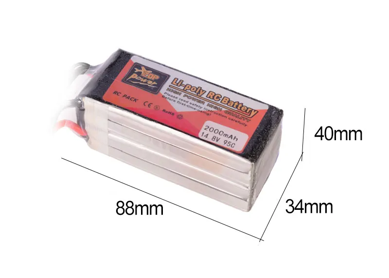 ZOP Power 14.8V 2000mAh 95C 4S Lipo Battery XT60 Plug Replacement battery For RC Racing Quadcopter Drone Car
ZOP Power 14.8V 2000mAh 95C 4S Lipo Battery XT60 Plug Replacement battery For RC Racing Quadcopter Drone Car