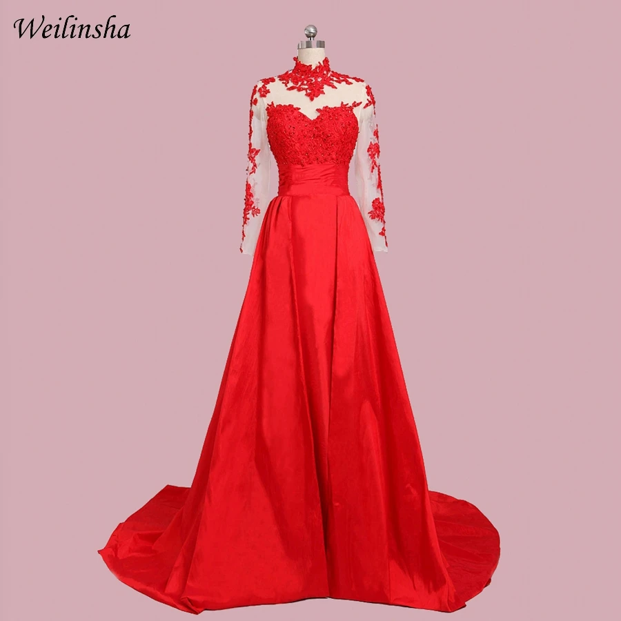 Weilinsha Long Sleeves Arabic Evening Dress High Collar Lace Applique Beaded A-line Prom Party Gowns Sweep Train Custom
Weilinsha Long Sleeves Arabic Evening Dress High Collar Lace Applique Beaded A-line Prom Party Gowns Sweep Train Custom