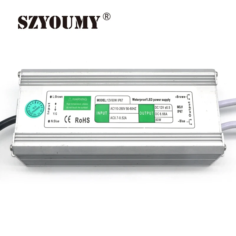 SZYOUMY DC 12V 80W 6.66A Waterproof IP67 Electronic LED Driver Outdoor Use Power Supply Led Strip Lighting Transformers Adapter
SZYOUMY DC 12V 80W 6.66A Waterproof IP67 Electronic LED Driver Outdoor Use Power Supply Led Strip Lighting Transformers Adapter