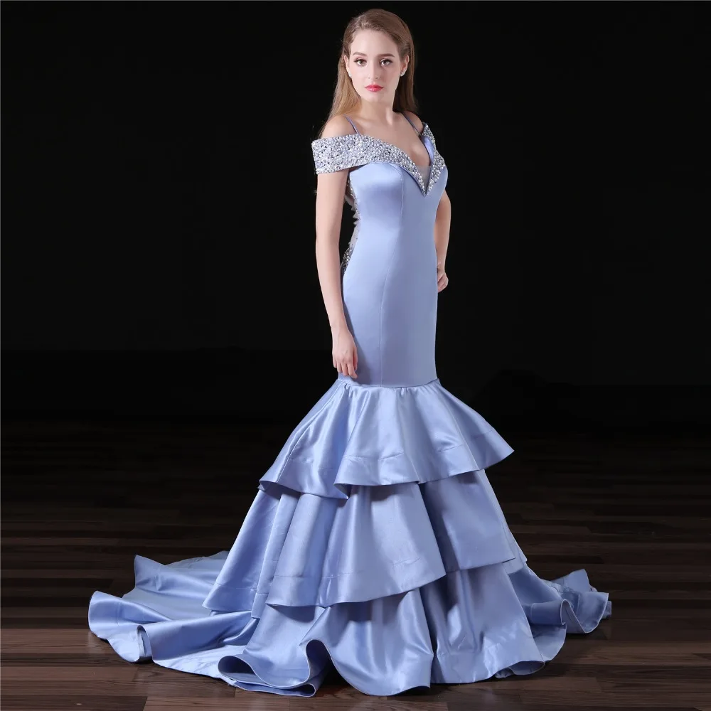 JaneVini Sexy Long Bridesmaid Dresses Mermaid Tiered Satin V Neck Beaded Sequined Sheer Back Sweep Train Women Prom Party Gowns | Свадьбы и