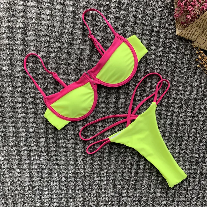 Wired Push Up Bikini Set Bandage Thong Swimsuits For Women Two Piece Neon Patchwork Push Up Halter Bathers Swimwear
Wired Push Up Bikini Set Bandage Thong Swimsuits For Women Two Piece Neon Patchwork Push Up Halter Bathers Swimwear