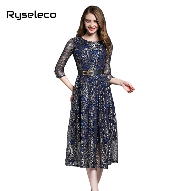 Ryseleco Sexy 2017 Summer Elegant 3/4 Sleeve Embroidery Cutout Floral Lace Dresses Women Fashion Quality Long Maxi Flare Vestido
Ryseleco Sexy 2017 Summer Elegant 3/4 Sleeve Embroidery Cutout Floral Lace Dresses Women Fashion Quality Long Maxi Flare Vestido