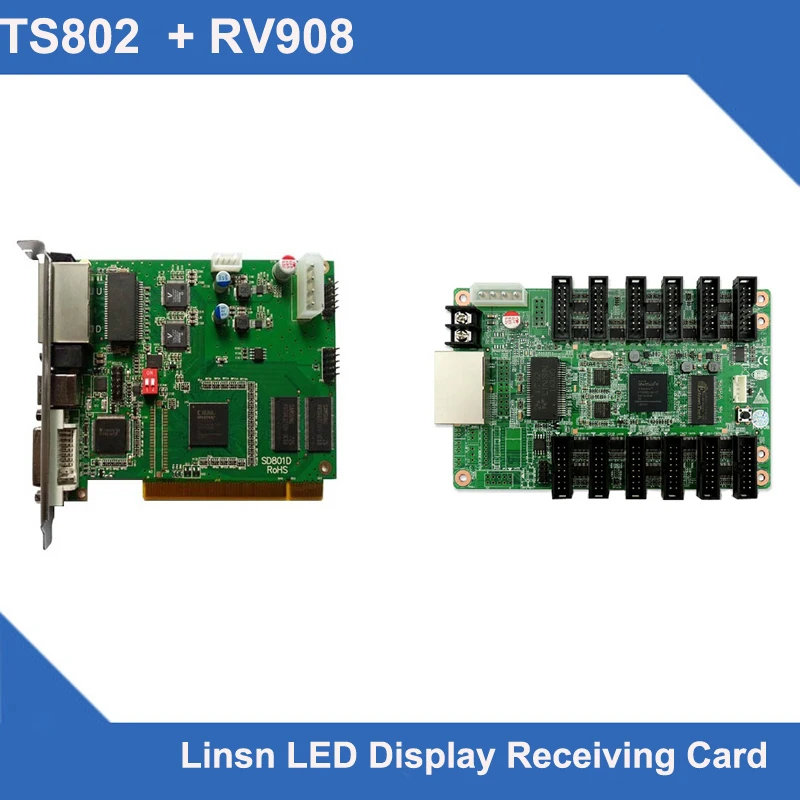 Дешевые Linsn TS802 отправка карты полный цвет live show контроллер системы + 1 шт RV908 reciving