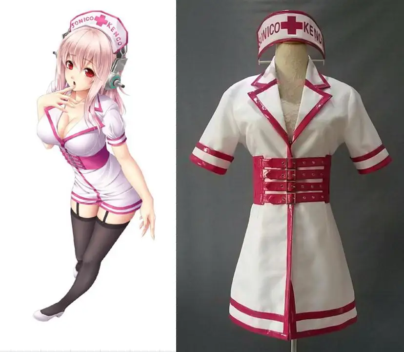 SuperSonico SONICO KENGO Nurse Cosplay Costume Sexy Uniform Halloween Cosplay Costumes Pink White Dress Belt Headwear 3 Pcs Set 
SuperSonico SONICO KENGO Nurse Cosplay Costume Sexy Uniform Halloween Cosplay Costumes Pink White Dress Belt Headwear 3 Pcs Set
