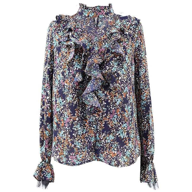 2019 Spring retro stitching chiffon shirt women small floral mesh ruffled trumpet sleeve chiffon shirts girl brand shirt lady 
2019 Spring retro stitching chiffon shirt women small floral mesh ruffled trumpet sleeve chiffon shirts girl brand shirt lady