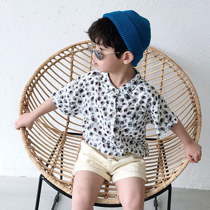 Новая стильная детская рубашка для мальчиков Повседневная модная тонкие топы с