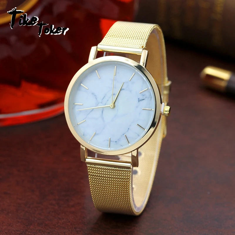 Tike Toker,Fashion Women Marble Surface Stainless Steel Band Quartz Wrist Watch luxury brand Ladies dress mesh belt wathes Montr
Tike Toker,Fashion Women Marble Surface Stainless Steel Band Quartz Wrist Watch luxury brand Ladies dress mesh belt wathes Montr