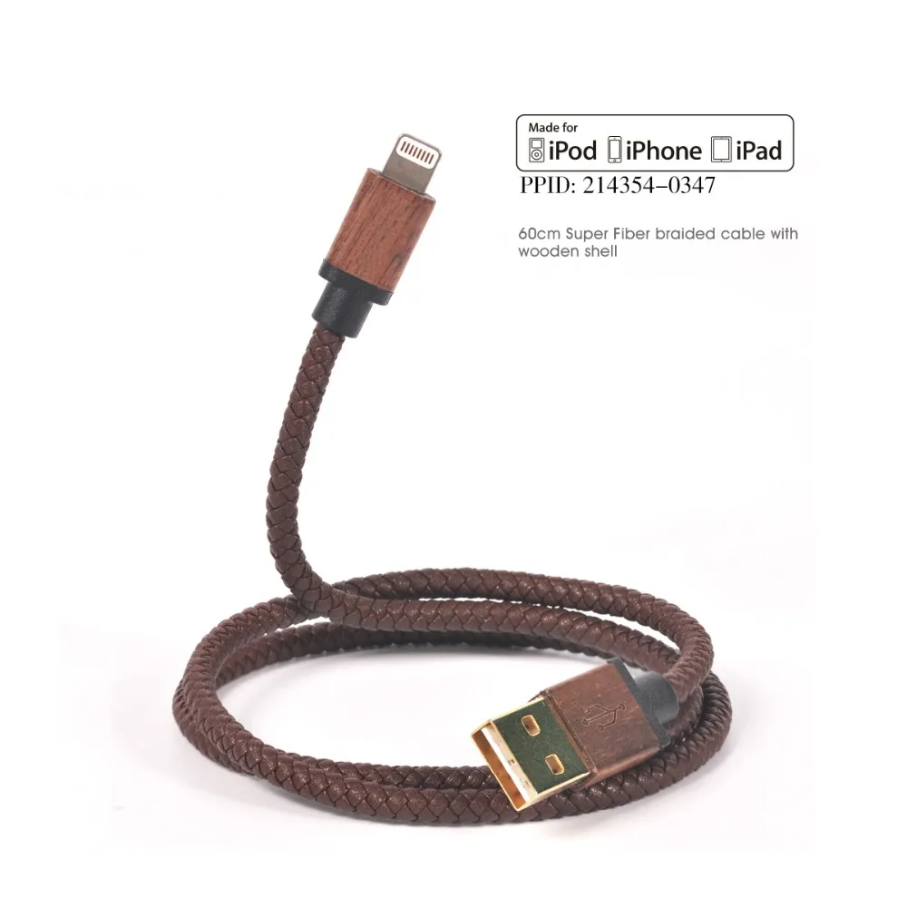 CACOY MFI Сертифицированный 60 см Кожаный USB кабель с разъемом Lightning для iPhone Xs/X/8/8 Plus/7/7
