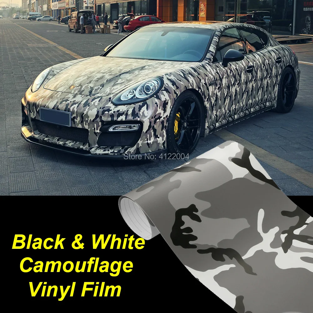 Фото 10/20/30/50 см MCM черный и белый камуфляж Стайлинг автомобиля матовая виниловая пленка