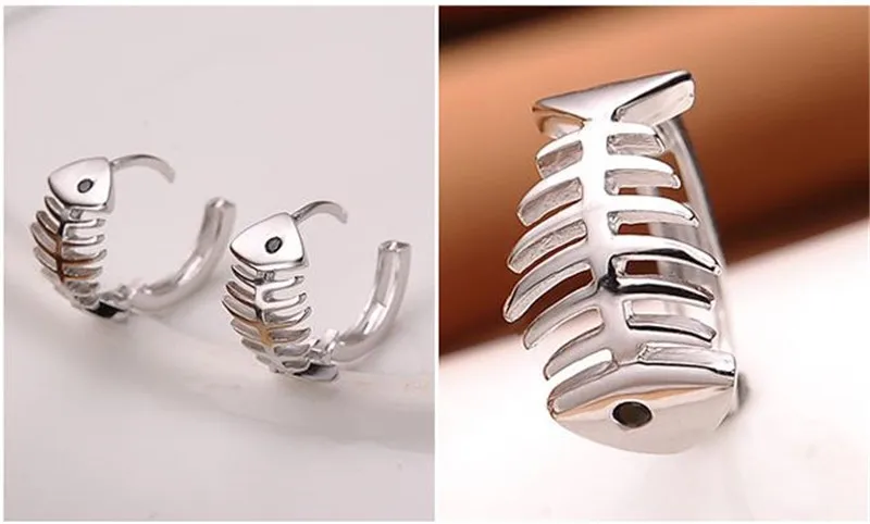 TJP Top Quality 925 Sterling Silver Earrings For Women Party Jewelry Charm Fish Bones Hoop Girl Fashion Accessories | Украшения и