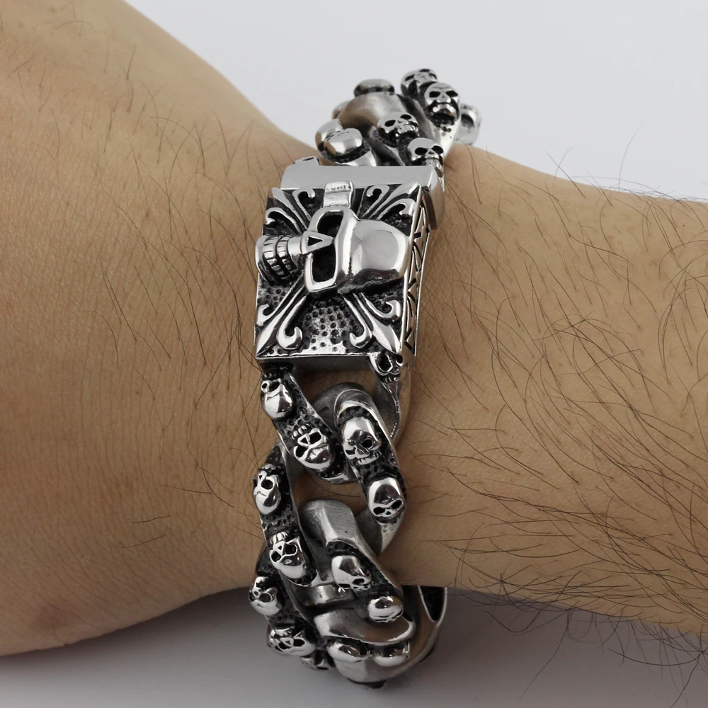 New Casting Punk Jewelry 316L Stainless Steel Silver Skull Skeleton Jewelry Men's Bracelet stately steel jewelry
New Casting Punk Jewelry 316L Stainless Steel Silver Skull Skeleton Jewelry Men's Bracelet stately steel jewelry