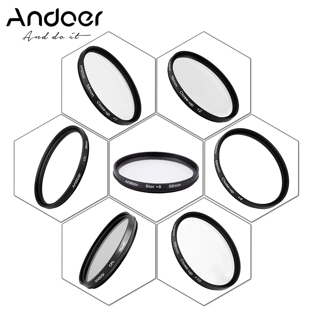 Andoer 58 мм UV + CPL star8 крупным планом (+ 1 2 4 10) фотографии фильтр для Canon Nikon Sony DSLR