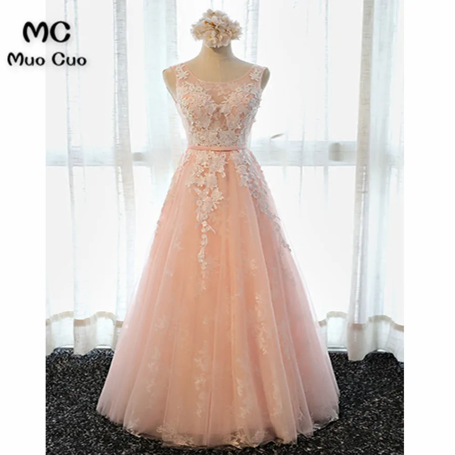 2018 Blush pink Evening Dresses long for Women tulle scoop neck Floor Length Formal Prom Dress with White Lace Appliques
2018 Blush pink Evening Dresses long for Women tulle scoop neck Floor Length Formal Prom Dress with White Lace Appliques
