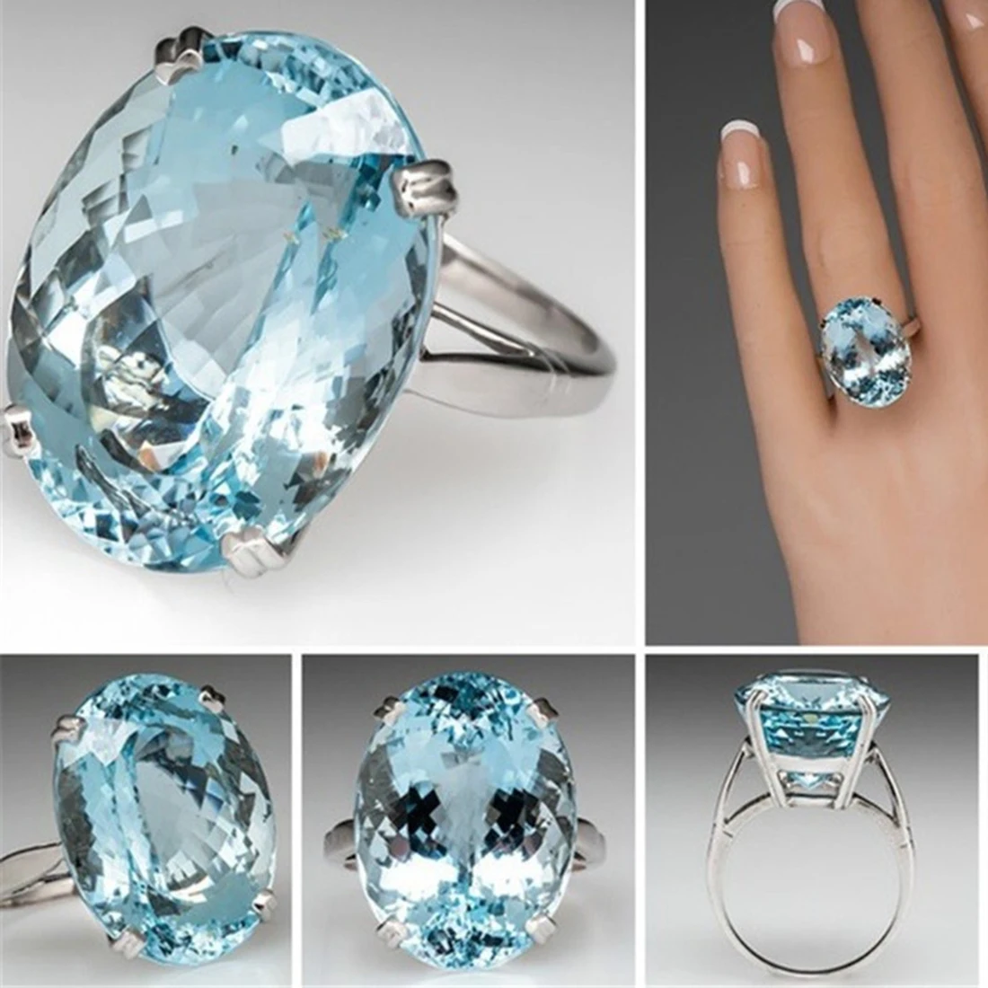 Большой CZ голубой камень для женщин модные обручальные вечерние кольца