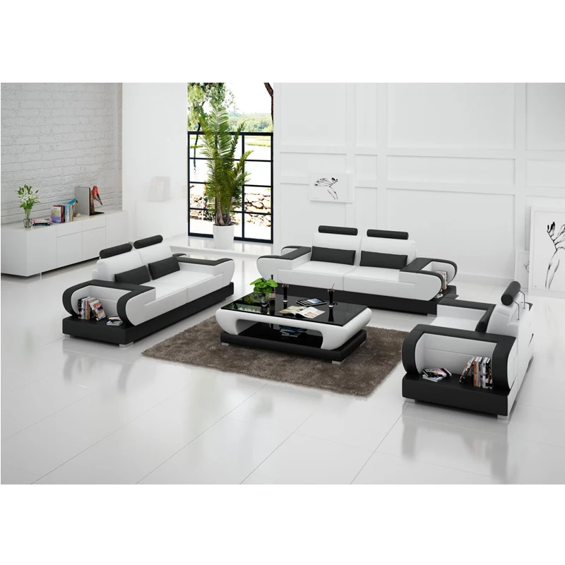 Фото Современный простой кожаный диван черный и белый гостиная диваны современный para