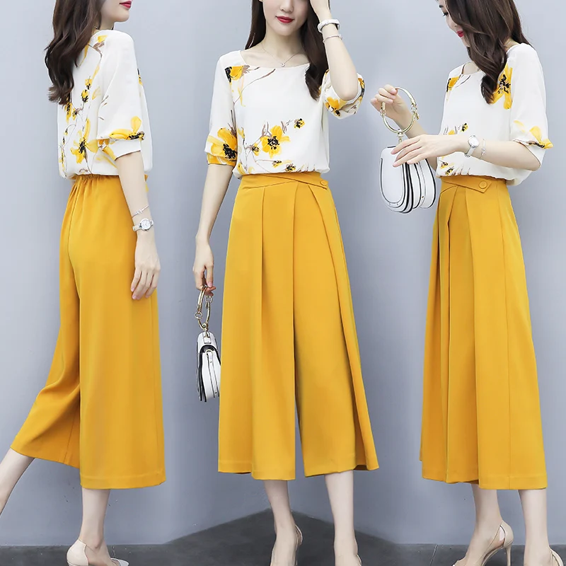 Chiffon Floral Print Two Piece Outfits Leisure Women 2 Piece Set Top And Pants Fashion Ensemble Femme Deux Pieces Women's Suit
Chiffon Floral Print Two Piece Outfits Leisure Women 2 Piece Set Top And Pants Fashion Ensemble Femme Deux Pieces Women's Suit