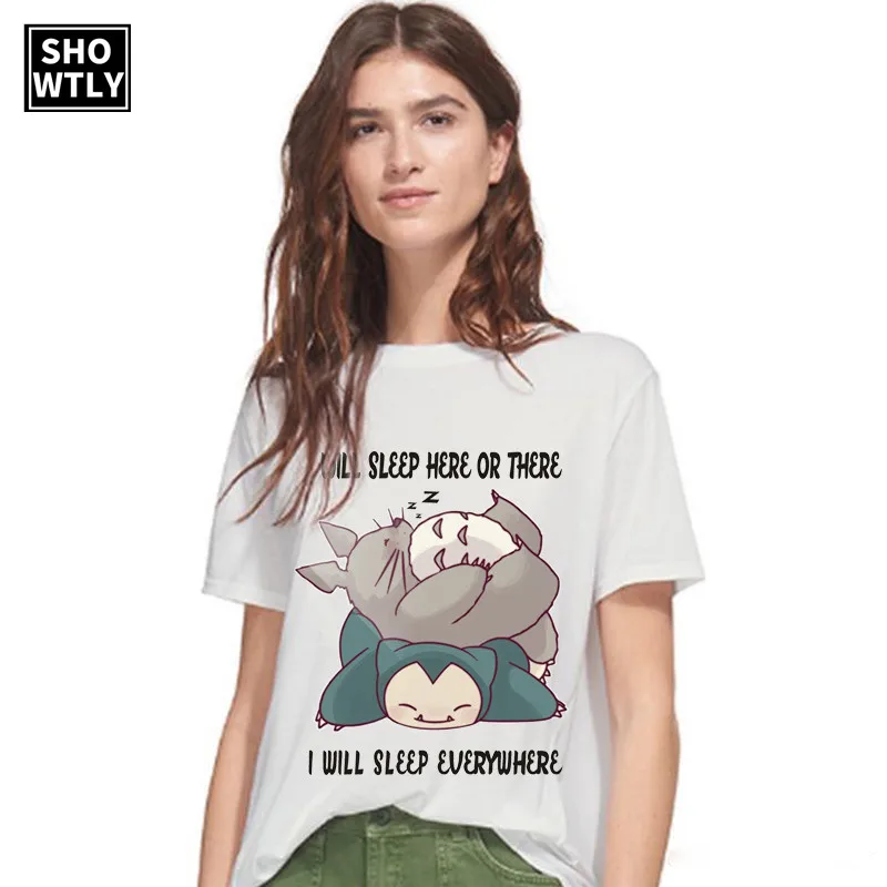 Эффектная Повседневная летняя футболка Harajuku Totoro топы с принтом круглым вырезом