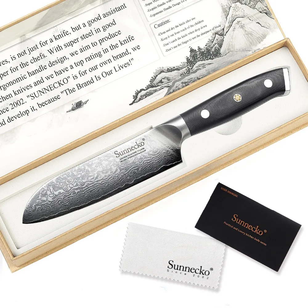SUNNECKO 5" Santoku Knife Damascus Chef Kitchen Knives Japanese VG10 Steel Sharp G10 Sanding Handle Meat Fruit Cutting Tools
SUNNECKO 5" Santoku Knife Damascus Chef Kitchen Knives Japanese VG10 Steel Sharp G10 Sanding Handle Meat Fruit Cutting Tools