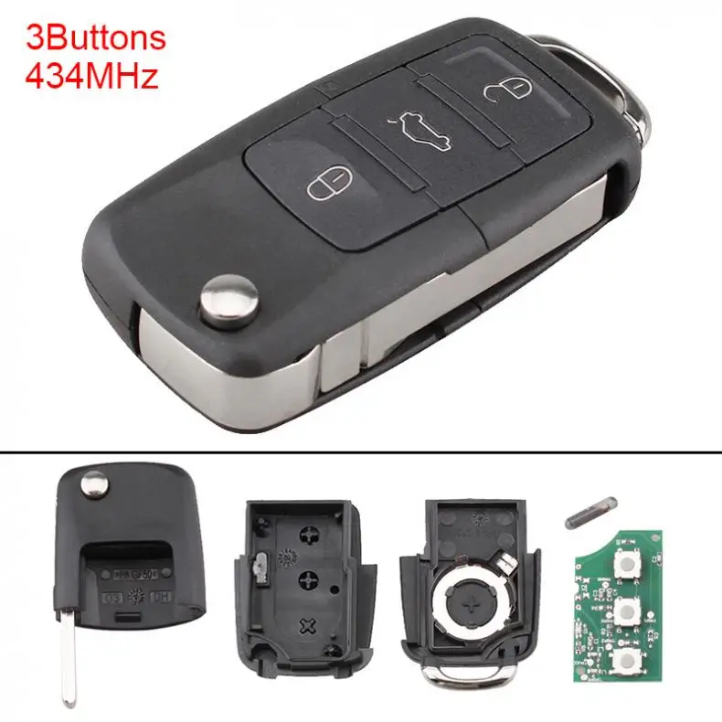 

3 Buttons Remote Key Case Keyless Car Fob with ID48 Chip 1K0959753G and Battery for Caddy/Golf/Jetta/Sirocco/Tiguan/Touran