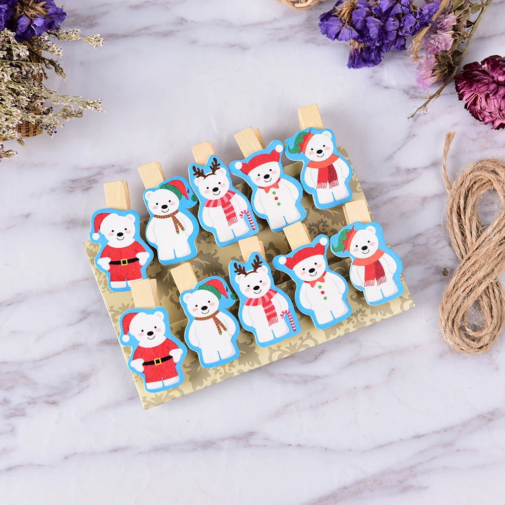 10pcs Cute Christmas Bear Wooden Clip Photo paper Clothespin Clips with Hemp Rope
10pcs Cute Christmas Bear Wooden Clip Photo paper Clothespin Clips with Hemp Rope