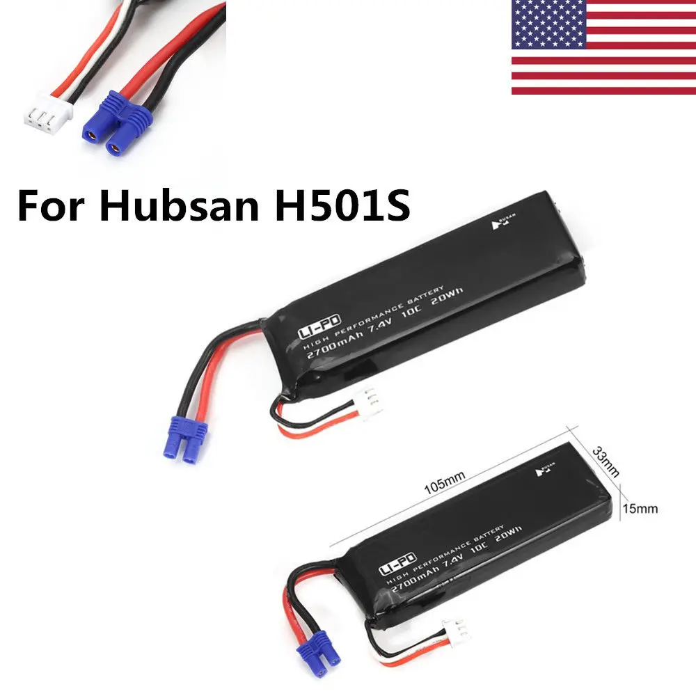US Rechargable 2700mAh 7.4V Li-po Battery/Charger EC2 for Hubsan H501S RC Quadcopter Accessory
US Rechargable 2700mAh 7.4V Li-po Battery/Charger EC2 for Hubsan H501S RC Quadcopter Accessory