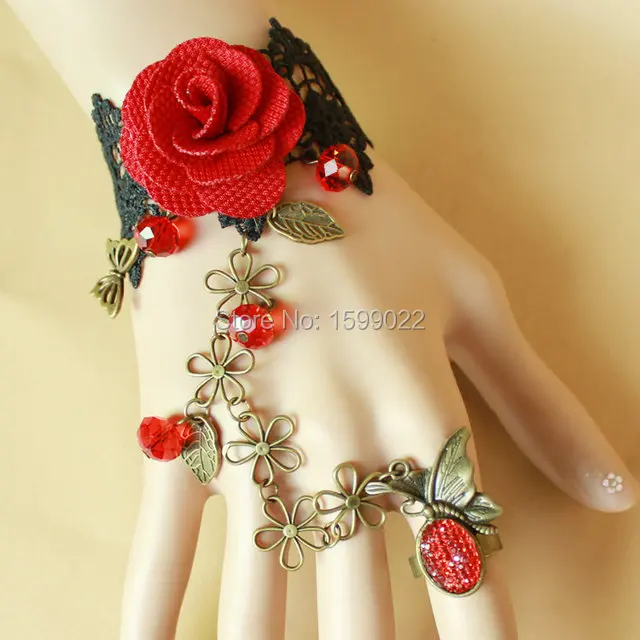 Vintage Lace Bracelet Black for Women Antique Bronze Chain Butterfly Red Rose Flower Ornament Fashionable Hand Accessories
Vintage Lace Bracelet Black for Women Antique Bronze Chain Butterfly Red Rose Flower Ornament Fashionable Hand Accessories