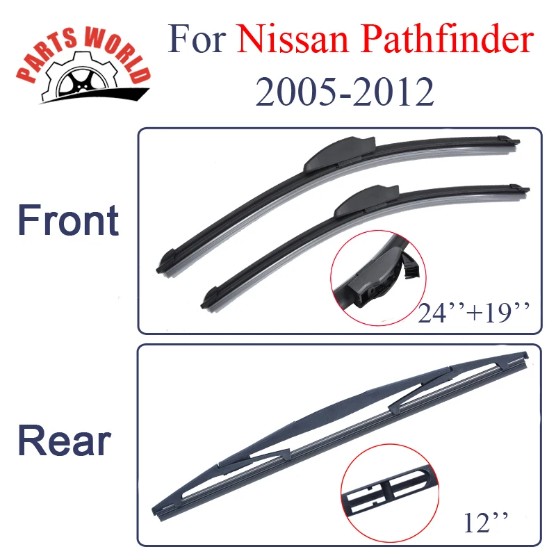 Группа силиконовых резиновых передних и задних дворников для Nissan Pathfinder 2005-2012.
