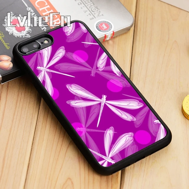 LvheCn фиолетовый розовый чехол со стрекозой для телефона iPhone 5 6 s 7 8 plus 11 12 Pro X XR XS Max