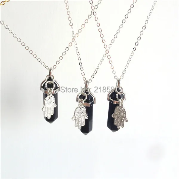 SN-021 Healing Stone Black Obsidian Hexagonal Stone Necklace with Hamsa Hand Pendant Necklace
SN-021 Healing Stone Black Obsidian Hexagonal Stone Necklace with Hamsa Hand Pendant Necklace