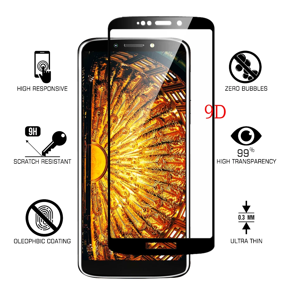Фото Защитное стекло BUYFUN 9D для Motorola Moto E5 закаленное 5E Plus чехол телефона с полным