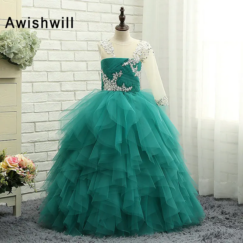 2020 New Arrival Ball Gown Flower Girl Dress With One Long Sleeve Tulle Beading Communion Dresses Turquoise Pageant Dress
2020 New Arrival Ball Gown Flower Girl Dress With One Long Sleeve Tulle Beading Communion Dresses Turquoise Pageant Dress