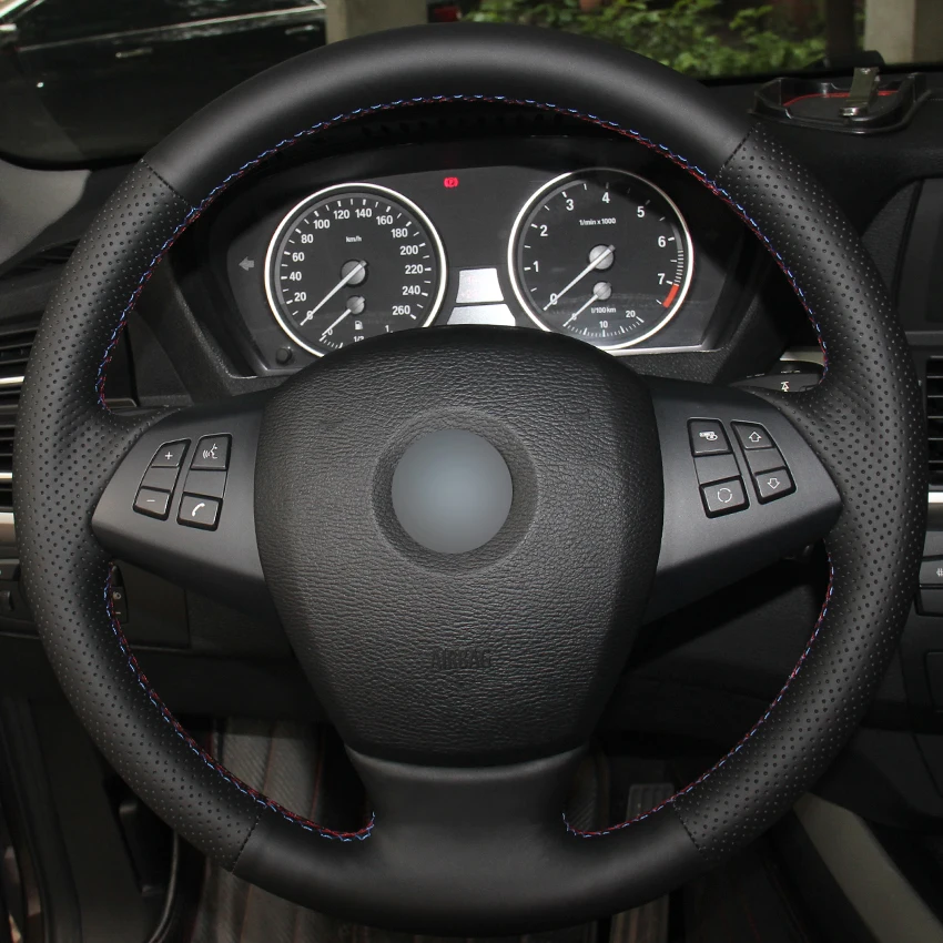 Hand sewing custom Black Leather Car Steering Wheel Cover for BMW E70 X5 2008-2013
Hand sewing custom Black Leather Car Steering Wheel Cover for BMW E70 X5 2008-2013