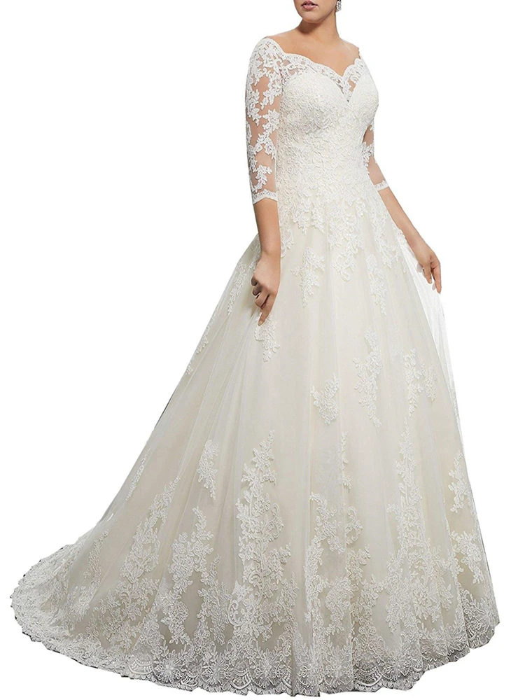 Stunning V-Neck Winter 3/4 Long Sleeve Lace Wedding Dresses Appliques Plus Size Ball Custom Vestido de novia Formal Bridal Gown
Stunning V-Neck Winter 3/4 Long Sleeve Lace Wedding Dresses Appliques Plus Size Ball Custom Vestido de novia Formal Bridal Gown