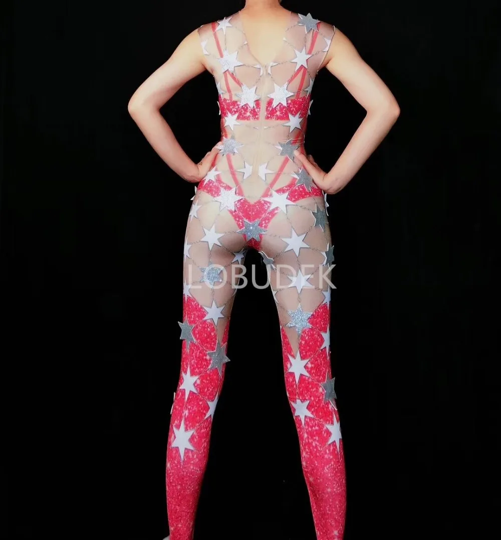 Sexy Spandex Printed Skinny Jumpsuit Black White Star Headdress Rhinestones Stretch Sleeveless Bodysuits Nightclub Party Costume
Sexy Spandex Printed Skinny Jumpsuit Black White Star Headdress Rhinestones Stretch Sleeveless Bodysuits Nightclub Party Costume