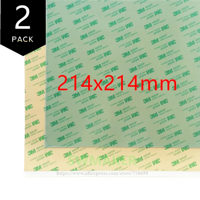 PEI Sheet, 214x214mm 3D Printing Build Surface with 3M 468MP Adhesive Tape lot of 2
PEI Sheet, 214x214mm 3D Printing Build Surface with 3M 468MP Adhesive Tape lot of 2