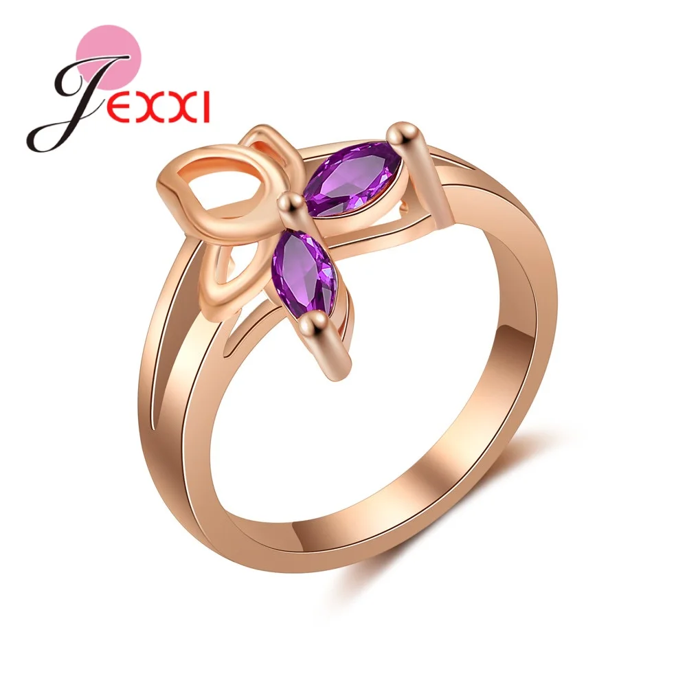 Good Quality Rose Gold Color Noble Purple Classical Cubic Zirconia Wedding Engagement Ring for Women Girls Gifts Bague | Украшения и