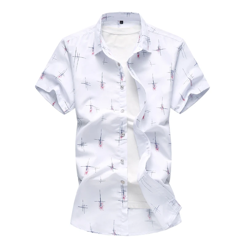 Летняя Новинка 2020 Мужская Повседневная рубашка с модным принтом тонкая коротким