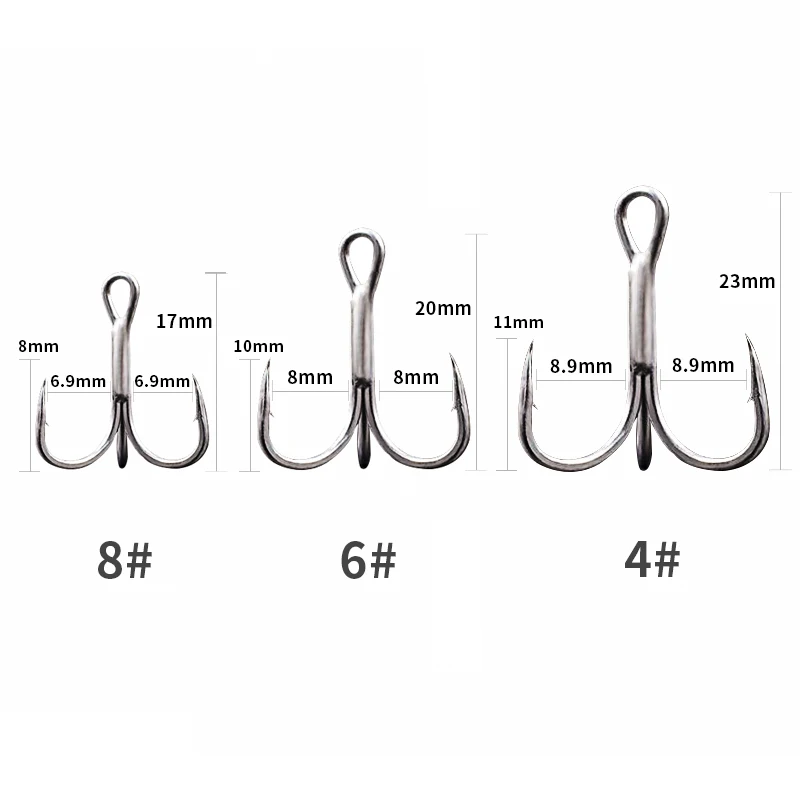 Fishing Hook 10pcs High Carbon Treble Hooks Super Sharp solid size 4 6 8 Triple Barbed Steel Fish hook
Fishing Hook 10pcs High Carbon Treble Hooks Super Sharp solid size 4 6 8 Triple Barbed Steel Fish hook